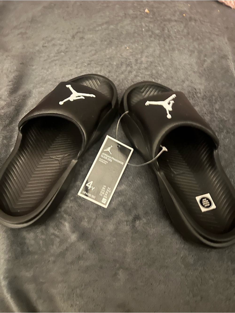 Jordan Black Slides with White Jumpman Logo